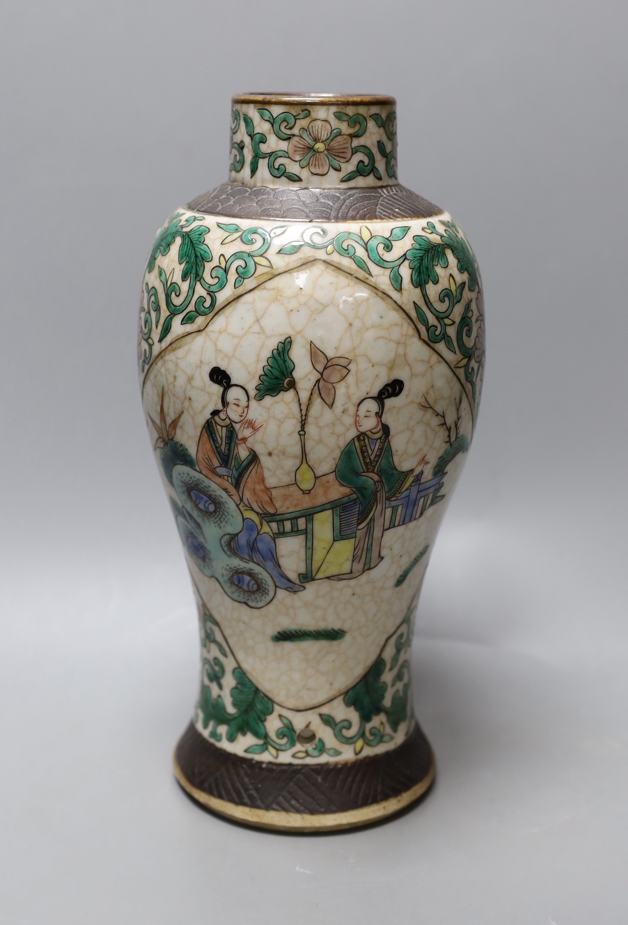 A Chinese crackle glaze famille verte vase. 29cm high